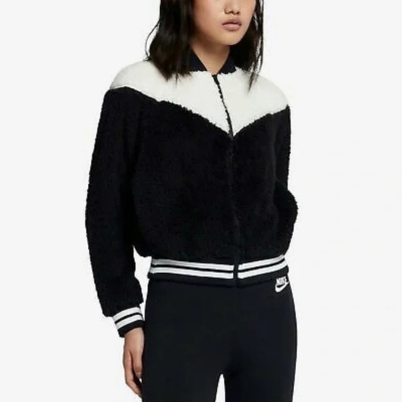 Nike Jackets & Blazers - Nike NSW Wolf Sherpa Bomber Jacket Black and White Women M